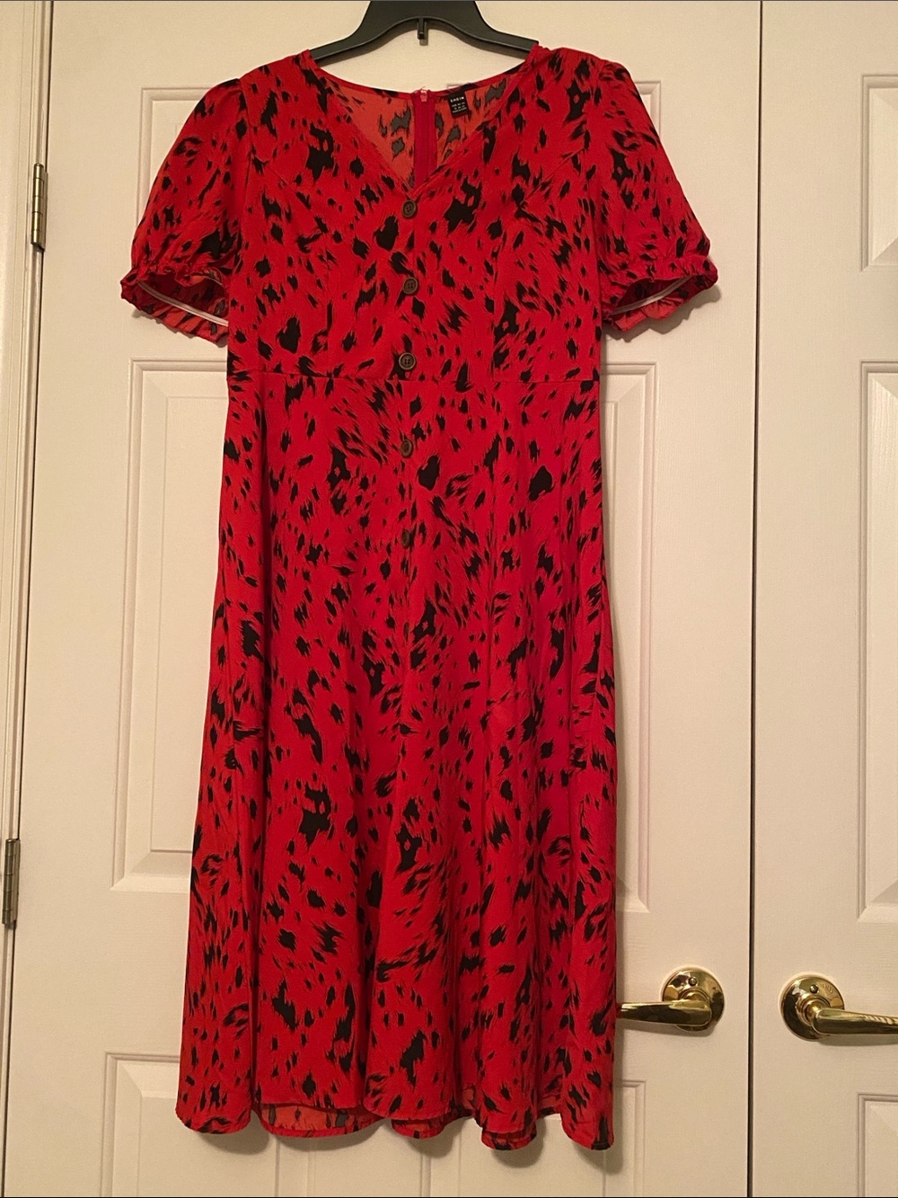 SHEIN Red Midi Dress with Black Spot Print - XL